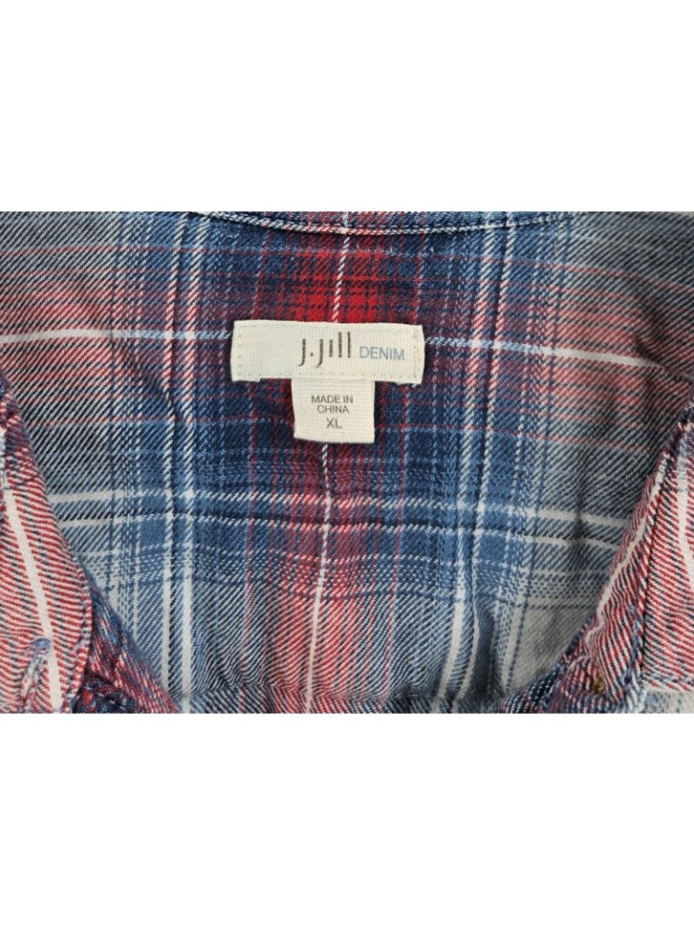 J Jill Shirt Womens XL Denim Plaid Long Sleeve Button Up Dress Casual - Picture 2 of 4